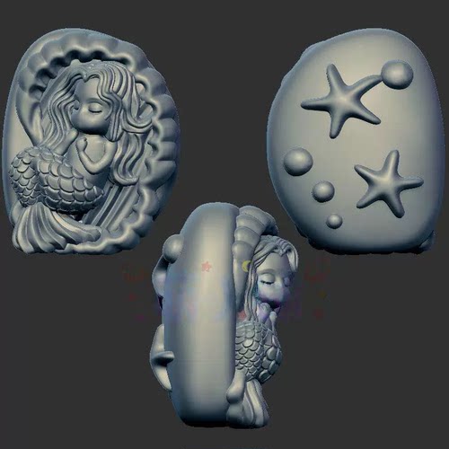 贝壳美人鱼三维立体图3d打印stl文件圆雕图雕刻机3d模型2061