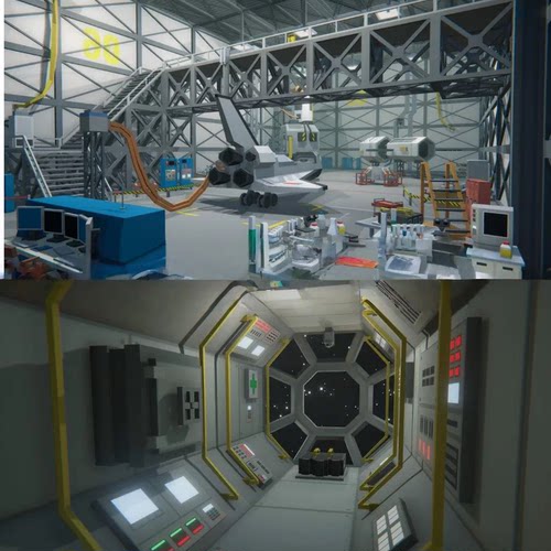 unity卡通太空飞船内部场景风格化科幻未来宇宙空间站内景u3d模型