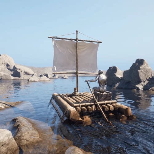 UE5.1写实交互带浮力湖水可操控人物木筏Realistic Drivable Raft