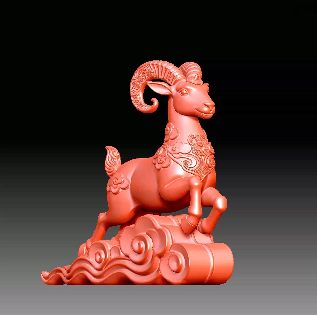 9715祥云花纹羊圆雕图雕刻机3D打印素材STL格式模型图OBJ精雕