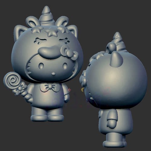 凯蒂猫独角兽kt三维立体图3d打印stl文件圆雕图雕刻机3d模型2576
