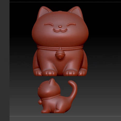 5微笑的猫子stl格式圆雕图雕刻图模型文件三维立体精雕图3d