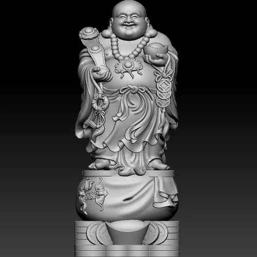 佛元宝如意弥勒佛三维立体圆雕图元宝站佛3D打印模型STL数据文件