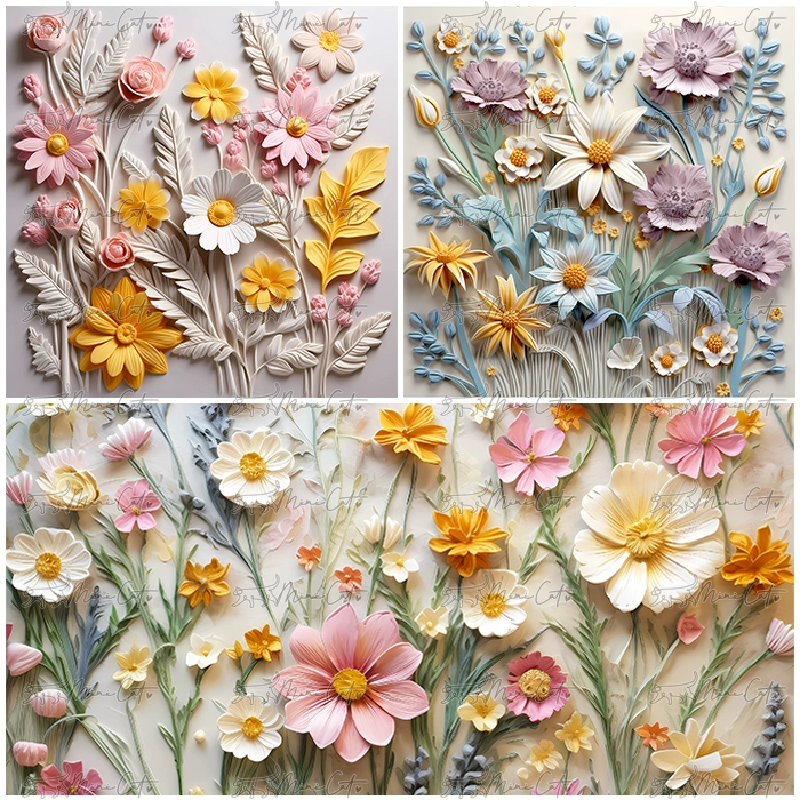 立体3D浮雕清新绿植花卉花朵玄关挂画海报装饰画画芯PNG图片素材图片