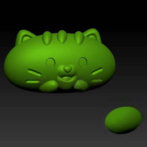 卡通小猫头法棍面包三维立体图圆雕图STL图元宝猫3D打印模型C546