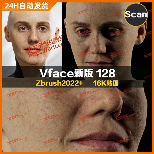 XYZ/Vface新版ZBrush写实高清扫描模型头16K皮肤贴图Solomia128