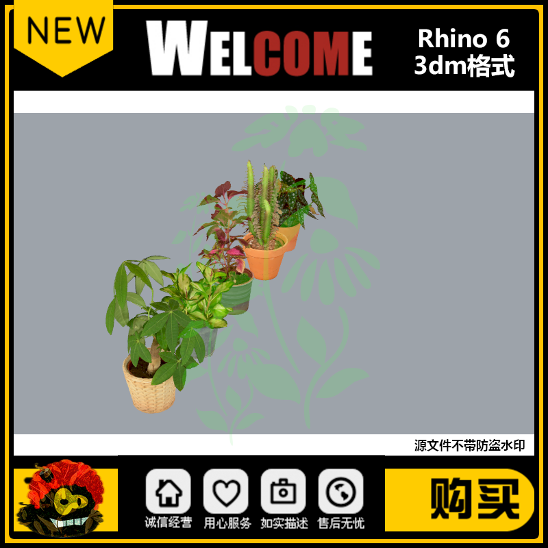 5个绿色植物 盆栽花草模型犀牛rhino/C4D/3Dmax/maya模型建模obj