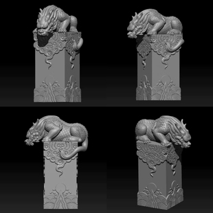 仿古龙吸水兽吐水麒麟瑞兽STL格式圆雕图三维精雕文件3D打印模型