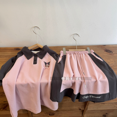 卷妈童品26夏季女大童套装拼色短袖Polo衫T恤刺绣运动短裤两件套t