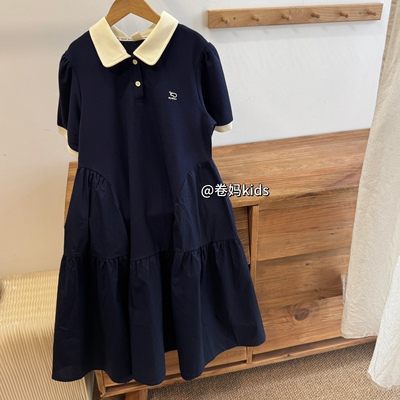 卷妈童品26夏装中大女童学院风连衣裙短袖T恤POLO裙青少年中长裙