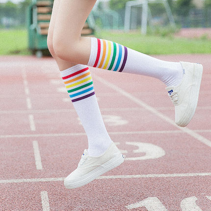 洛丽塔及膝小腿袜女彩虹小腿袜及膝长筒袜JK女孩Cos学生袜