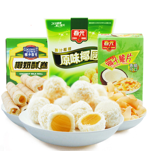 零食大礼包 海南特产食品 春光椰奶酥卷原味椰圆椰子片 套餐353g