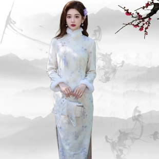 新中式高档水貂绒苏州旗袍外套针织加绒年轻少女修身保暖日常新款