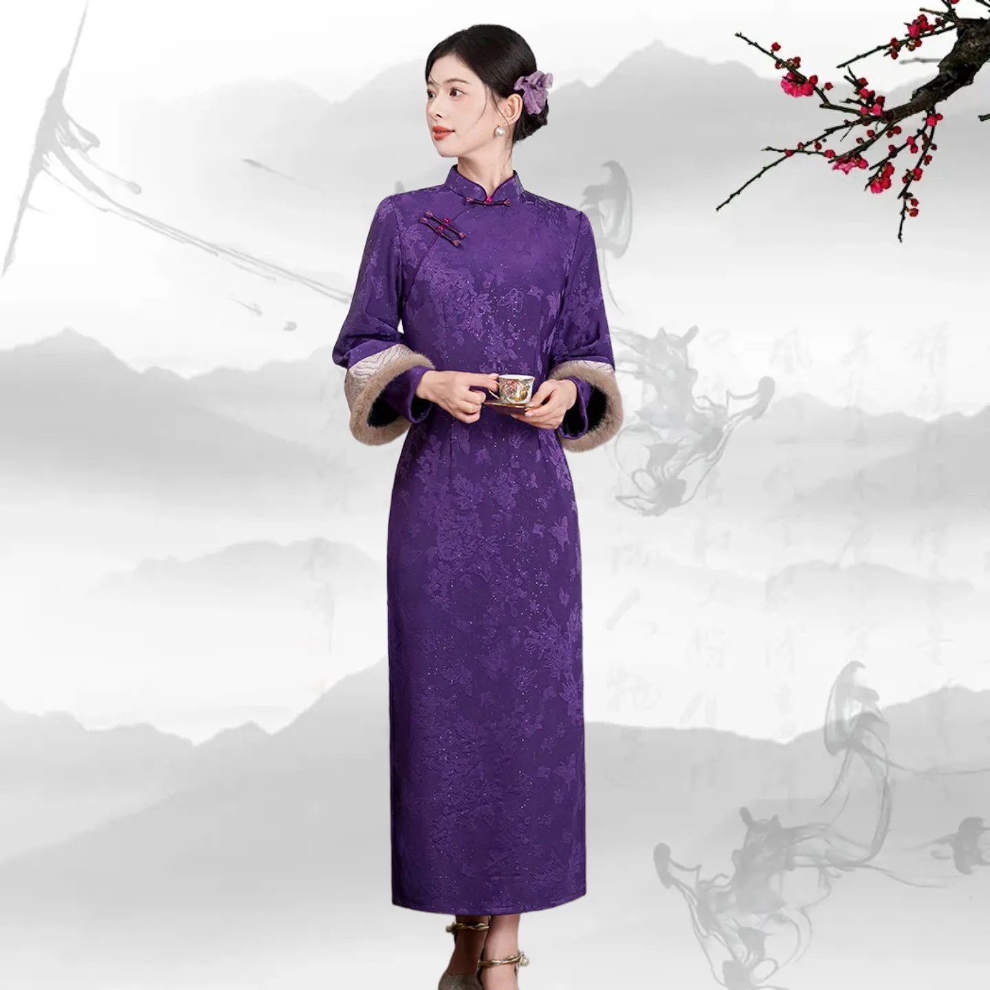 时尚职业OL加绒复古民国风改良气质淑女新中式绣重袖苏州旗袍2025