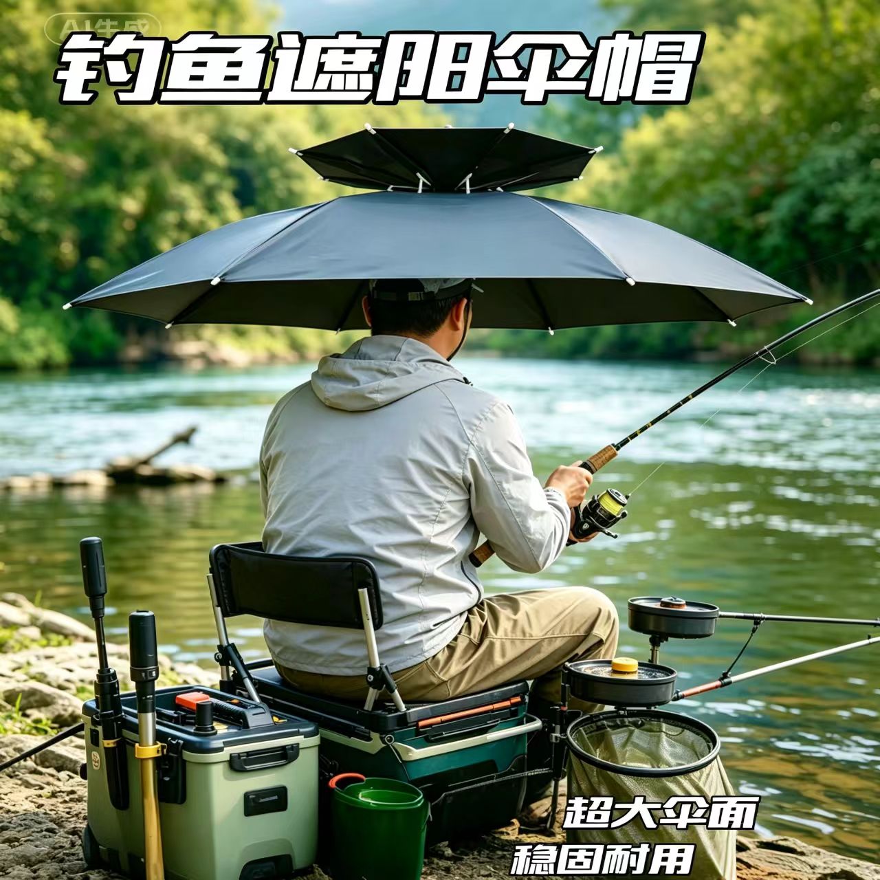 钓鱼伞帽头戴式大号双层防晒伞太阳伞透气帽子伞新型钓鱼专用头伞