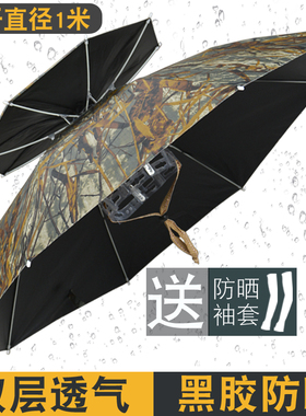 钓鱼伞帽头戴式伞帽男女防晒防紫外线黑胶大号双层垂斗笠伞帽特价