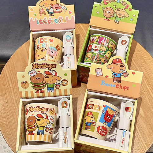 keir杯子陶瓷马克杯带礼盒勺子可爱卡通学生家用宿舍水杯生日礼物