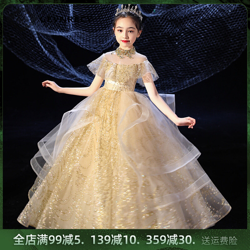 儿童礼服公主裙女童高端大气蓬蓬裙小女孩主持走秀生日钢琴演出服图片