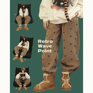 百搭束脚绒绒裤 STILLYOU保暖复古波点羊羔毛休闲裤 女宽松厚运动裤