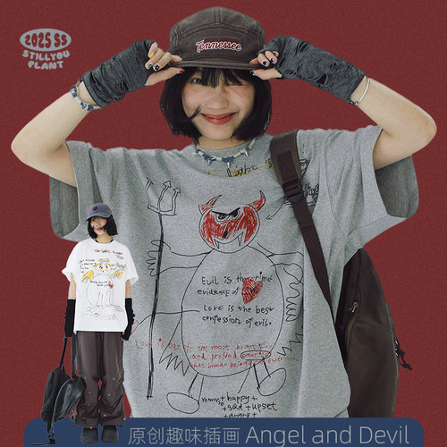 STILLYOU天使恶魔涂鸦短袖T恤