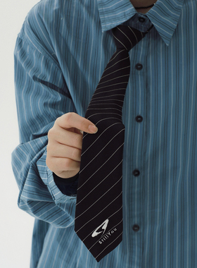 STILLYOU自制复古百搭帅气刺绣斜条纹领带DK免打学院风领带JK配饰