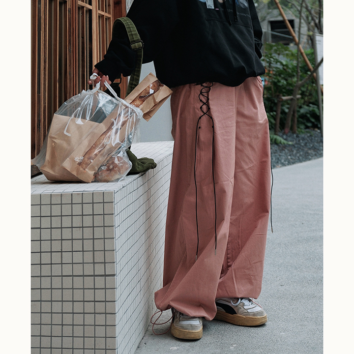 STILLYOU个性绑带装饰休闲长裤