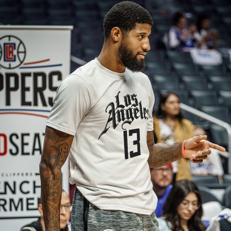 保罗乔治同款短袖t恤男快船队pg篮球运动宽松大码纯棉球衣训练服