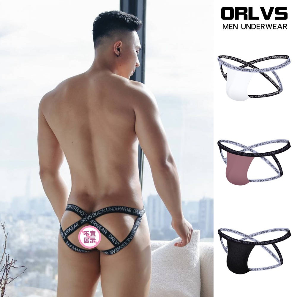 ORLVS男士丁字裤后交叉绑带男丁字裤