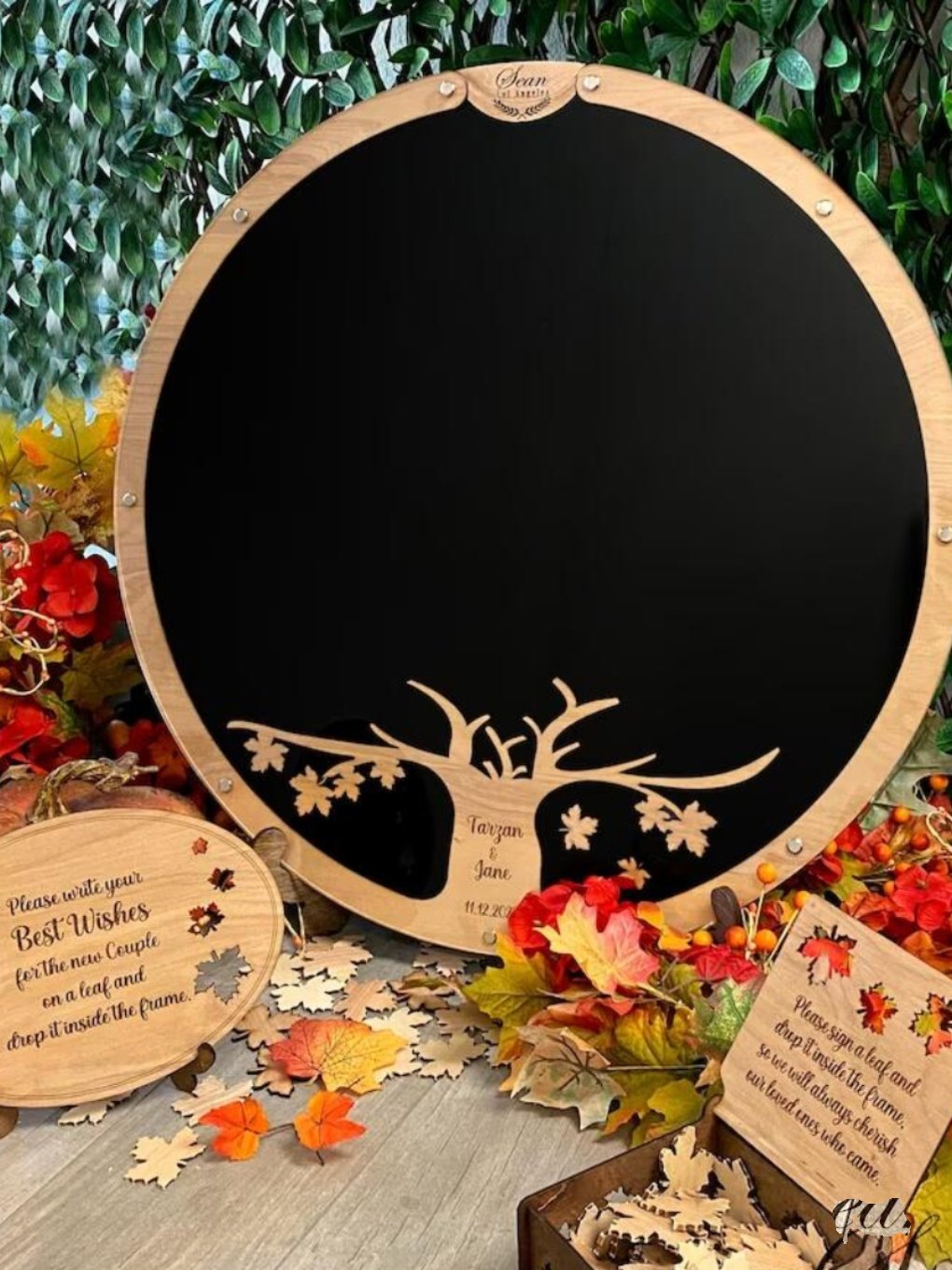 하트 우드 코인 방명록 나무상자 우드코인 원형 서명보드 예쁜 25x25CM 40매