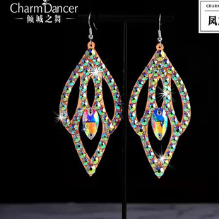 倾城之舞肚皮舞蹈配饰牛皮双面钻耳环镶钻闪亮镀银耳勾耳钉表演配