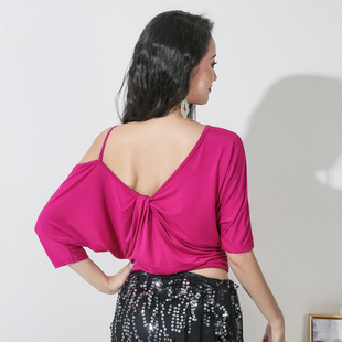 倾城之舞2020秋冬新款 肚皮舞练功服上衣不规则露肩性感宽松上装