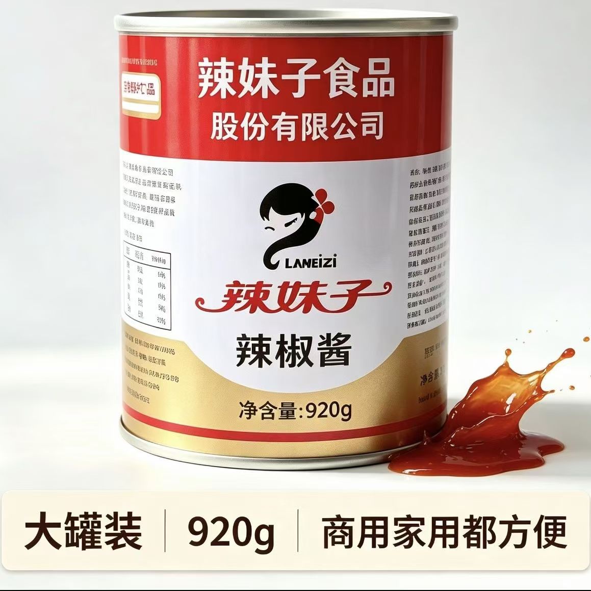 辣妹子辣椒酱920g罐装湖南正宗湘菜调味酱商用炒菜上色香辣辣椒酱