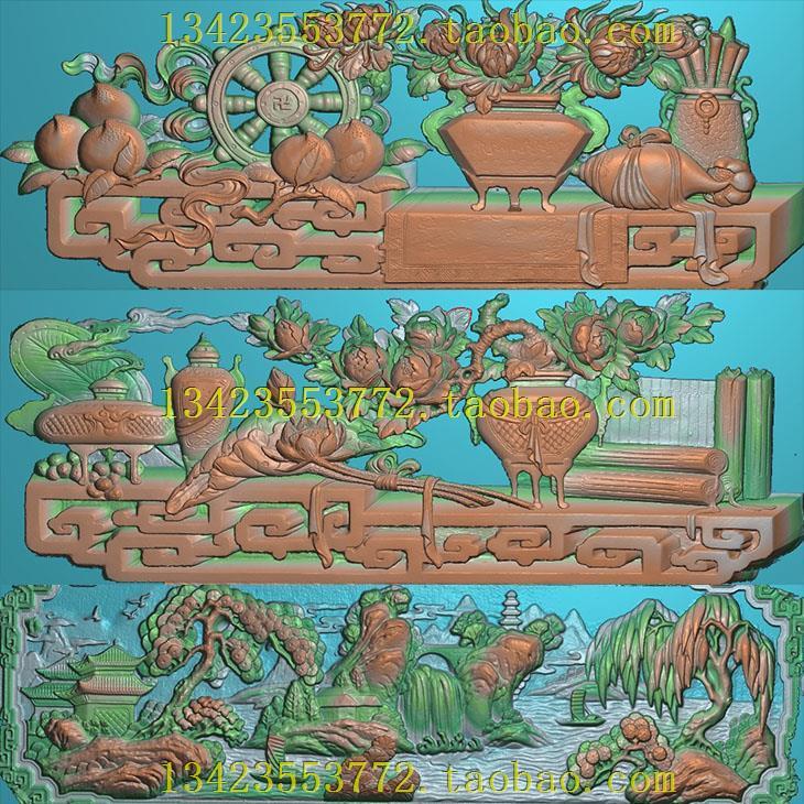 A精雕图灰度图扫描图深雕古建图新款横博古山水101-40