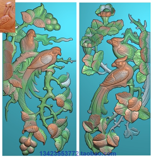 浮雕图扫描图精雕图灰度图新款竖图花鸟28-58砖雕石雕效果图