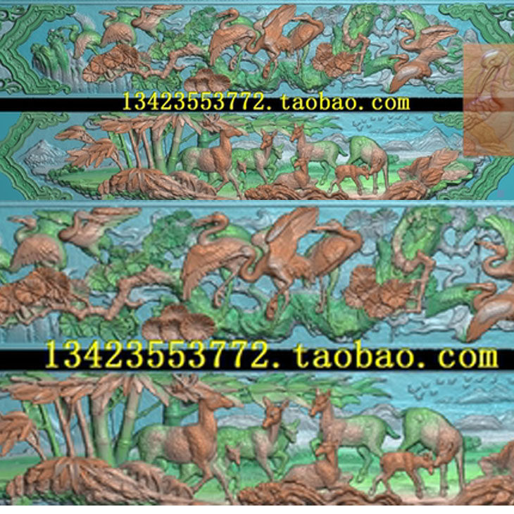 a扫描图精雕图松鹤延年鹿竹同春古建寺庙路竹松树鹿鹤 花鸟