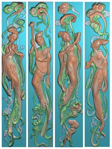 浮雕图扫描图精雕图灰度图新款竖图四大美女25-130 砖雕石雕