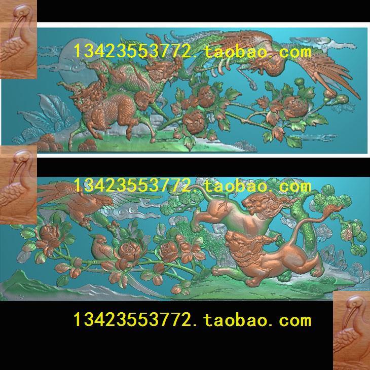 A精雕圖浮雕灰度圖掃描圖深雕古建麒麟鳳鷹 獅