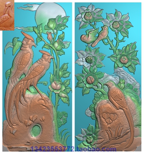 浮雕图扫描图精雕图灰度图新款竖图花鸟35-73 砖雕石雕效果图