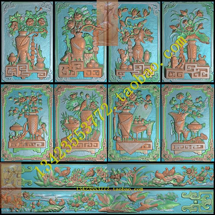a图库扫描图精雕图深牡丹葡萄四季梅兰竹菊古建菠萝佛手博古 花瓶