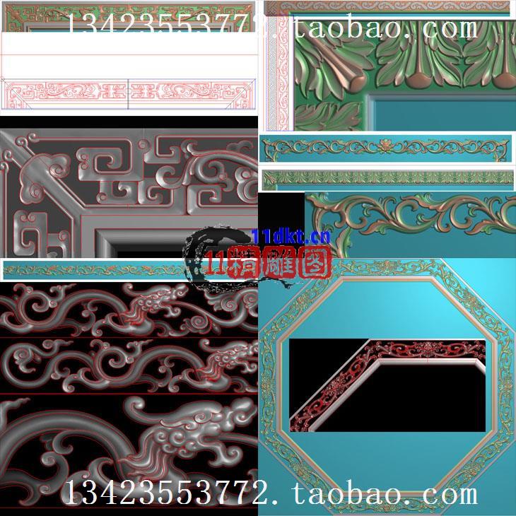 R边框精雕图 古建外墙堵石边框灰度图 壁墙框 龙边框图 花草框