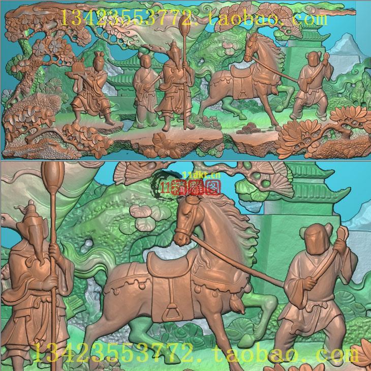 H童子牵马精雕图潮汕祠堂壁堵浮雕扫描图福禄寿加冠人物新