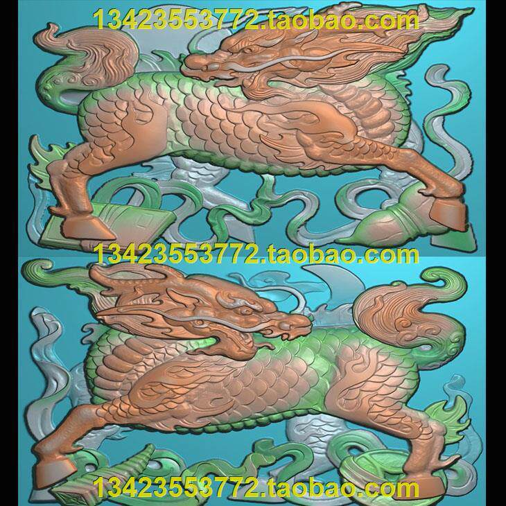 A精雕图浮雕灰度图扫描图深雕古建93麒麟踏宝86-52