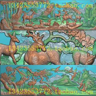 X迎客松竹松鹤延年精雕图扫描图花鸟仙鹤深雕山水竹鹿群鹤