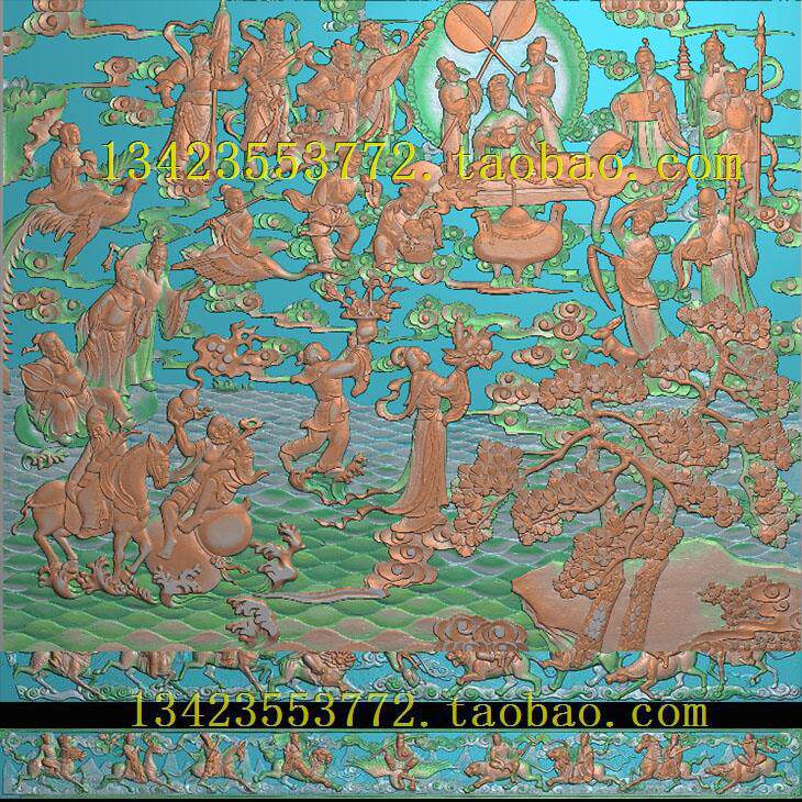 a精雕图浮雕灰度图扫描图深雕古建图新四大天王八仙代骑三星人物