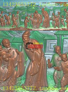 百子千孙人物精雕图福寿安康多子多福儿孙满堂浮雕扫描图古建祠堂