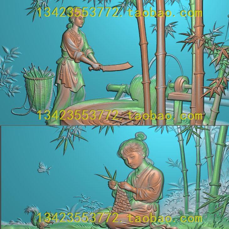 R浮雕扫描精雕图古建寺庙深雕屏风祠堂人物玉妃斫竹妃竹传绵