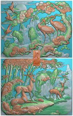 扫描精雕图松鹤延年鹿竹同春古建鹿鹤鹿竹松鹤新款松鹤竹鹿113-89