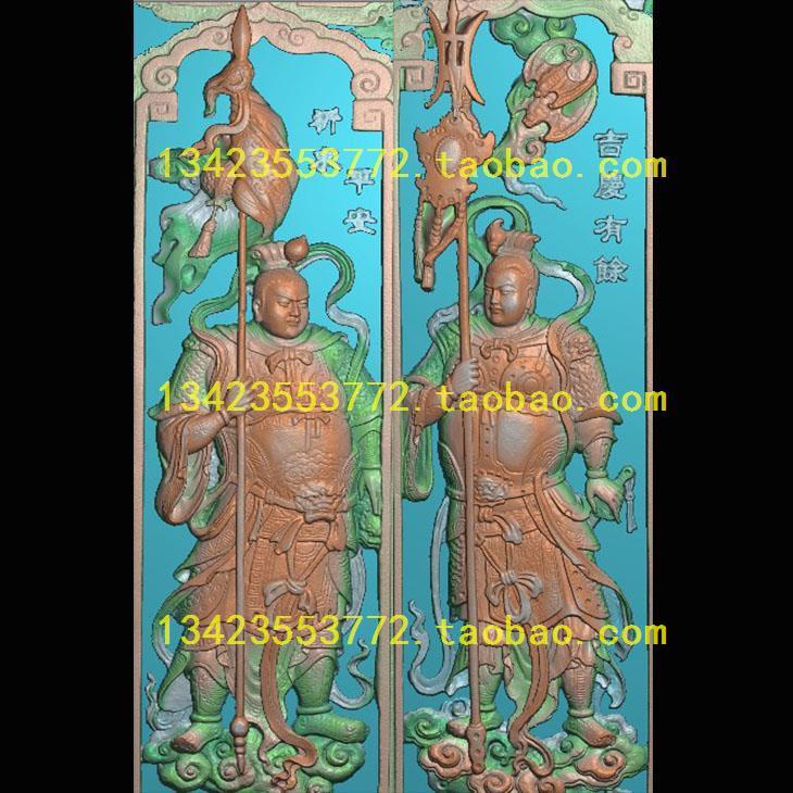 A精雕图浮雕灰度图扫描图深雕古建图新款129门神祈求吉庆人物图片