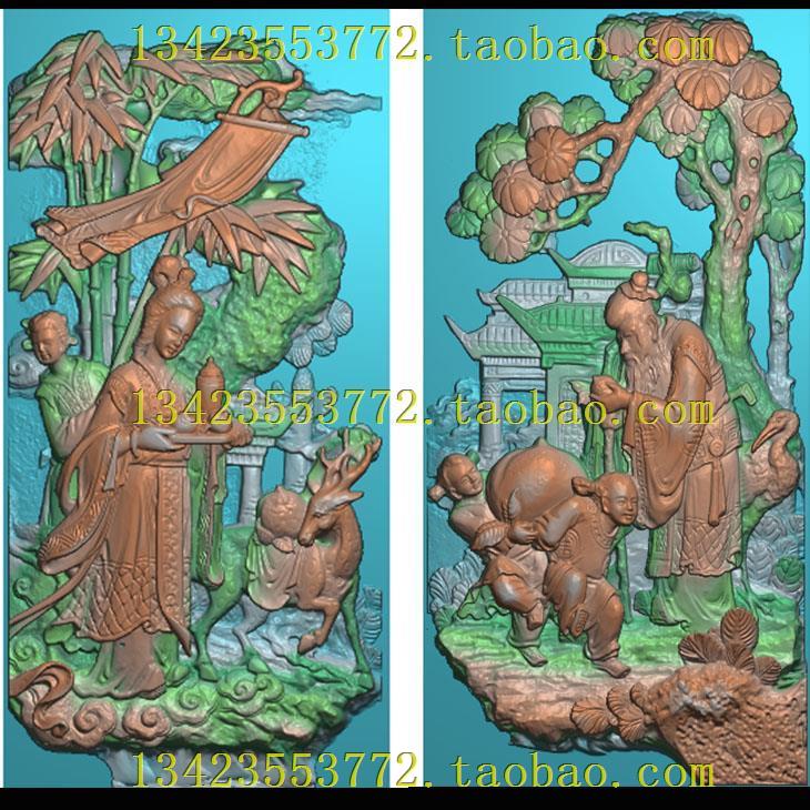 A精雕图灰度图扫描图深雕古建图新款麻姑东海人物