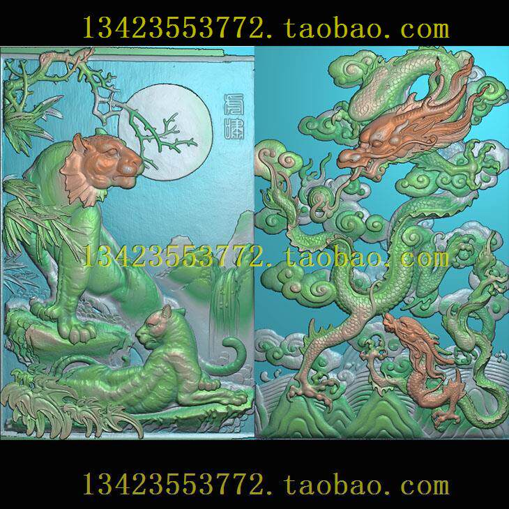a精雕图浮雕灰度图扫描图深雕古建图新款龙吟虎啸竖图42-64